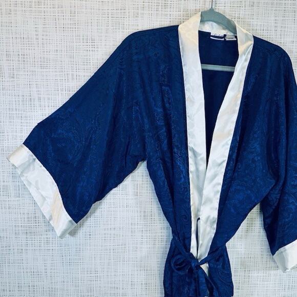 Sedu Robe w/Belt OSFM, Short Navy/White Polyester Vintage - Picture 8 of 14